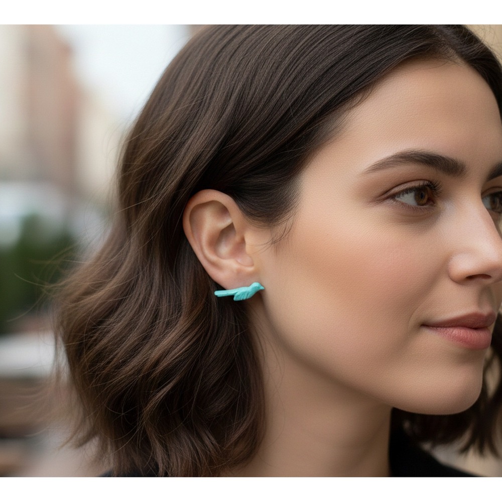 Navajo Hand-Carved Turquoise Bird Stud Earrings Turquoise Bird‎ Fetish jewelry**
